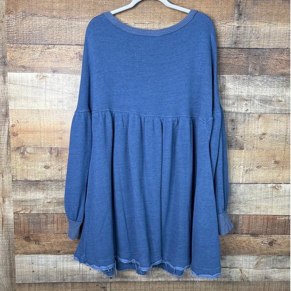 Free People Prudence Pullover Babydoll Sweatshirt Tunic Blue Size Large - Picture 9 of 11